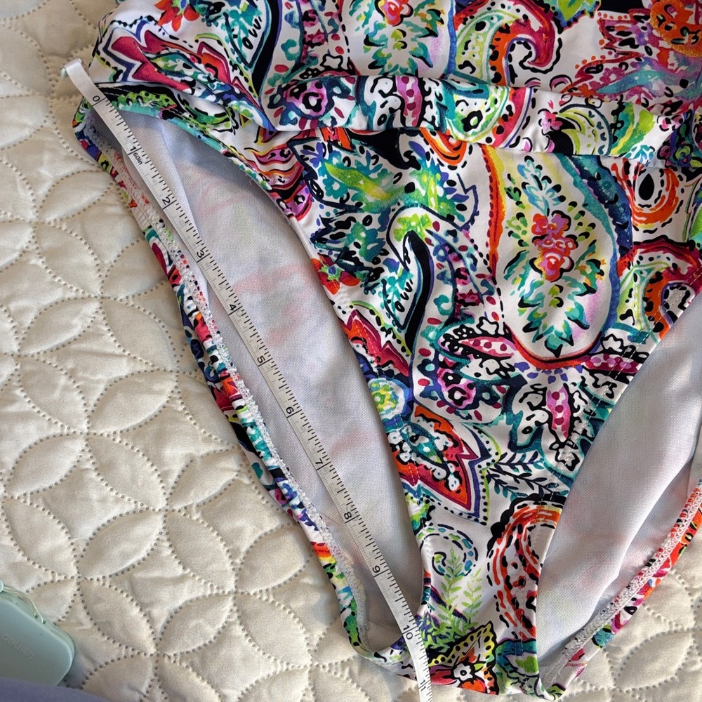 Lauren Ralph Lauren Colorful Paisley One piece Hi-Cut Swimsuit Est. Size 12 EUC - Picture 10 of 13